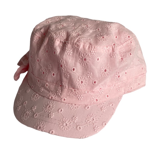 Baby Girls Pink Floral Eyelet Baseball Cap with Bow - Picture 2 of 4